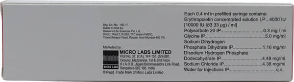 Eposis 4000iu Pre Filled Syringe Of 0.4ml Injection