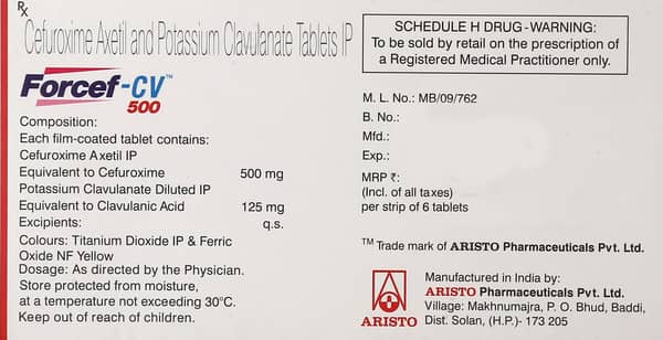 फोर्सैफ सीवी 500एमजी की स्ट्रिप 6 टैबलेट्स