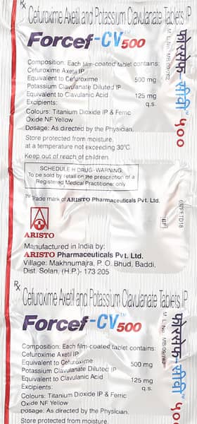 फोर्सैफ सीवी 500एमजी की स्ट्रिप 6 टैबलेट्स