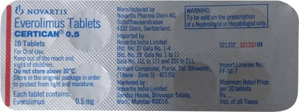 Certican 0.5mg Strip Of 10 Tablets