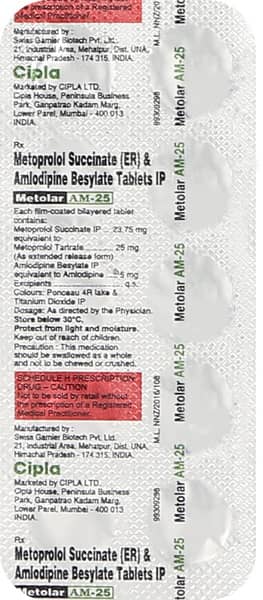 Metolar Am 25mg Strip Of 10 Tablets