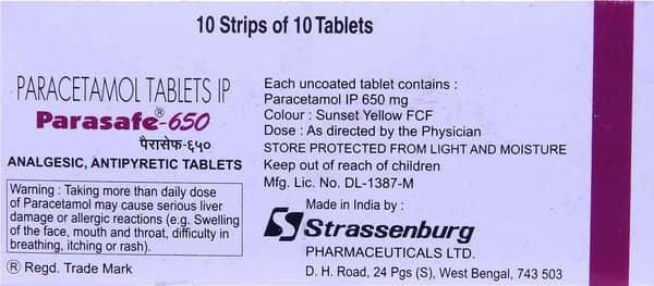 Parasafe 650mg Strip Of 10 Tablets