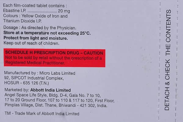 Ebasil 20mg Strip Of 10 Tablets