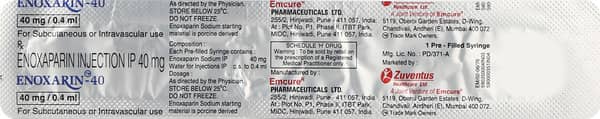Enoxarin 40mg Pre-Filled Syringe Of 0.4ml Injection
