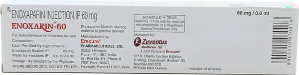 Enoxarin 60mg Pre Filled Syringe Of 0.6ml Injection