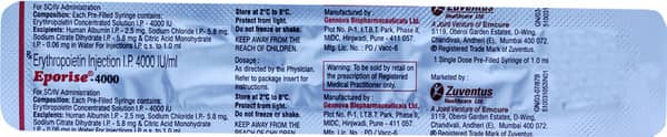Eporise 4000iu Pre Filled Syrinage Of 1ml Injection