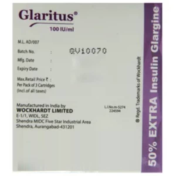New Glaritus 100Iu Cartridge Of 3Ml Injection (Pack Of 3)