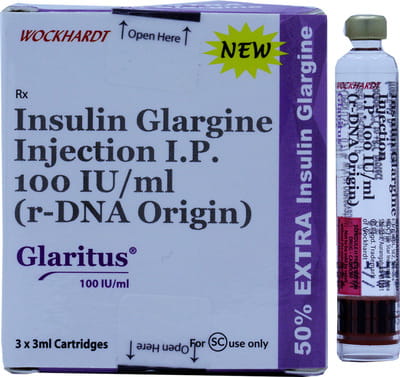 New Glaritus 100iu Cartridge Of 3ml Injection (Pack Of 3)