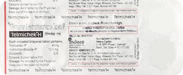 Telmichek H 40mg Strip Of 10 Tablets