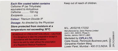 Cefix 100mg Strip Of 10 Tablets