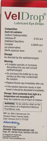 Veldrop 0.5% Bottle Of 10ml Eye Drops