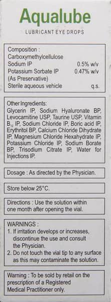 Aqualube Bottle Of 10ml Eye Drops