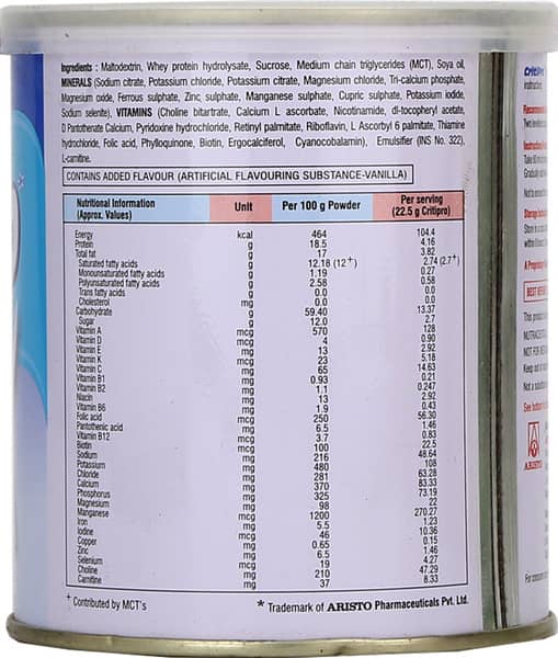 Critipro Vanilla Flavour Tin Of 200gm Oral Powder