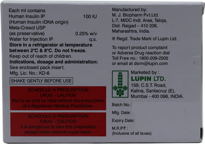 Lupisulin R 100iu Cartridge Of 3ml Injection