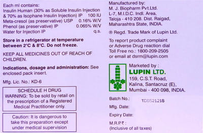 Lupisulin M 30/70 100iu Cartridge Of 3ml Injection