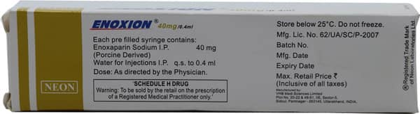 Enoxion 40mg Pre Filled Syringe Of 0.4ml Injection