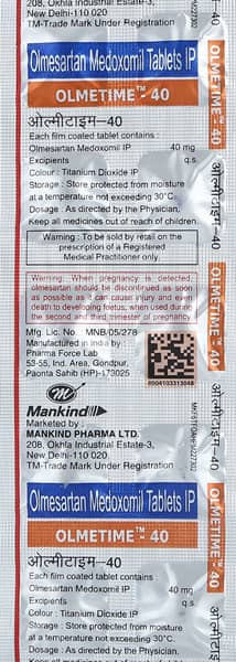 Olmetime 40mg Strip Of 10 Tablets