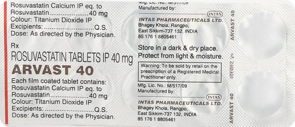 Arvast 40mg Strip Of 10 Tablets
