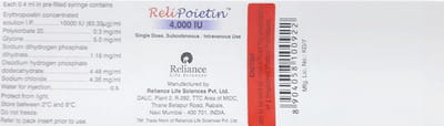 Relipoietin 4000iu Pre Filled Syringe Of 0.4ml Injection