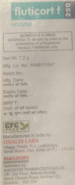 Fluticort F 250mcg Box Of 120md Metered Dose Inhaler