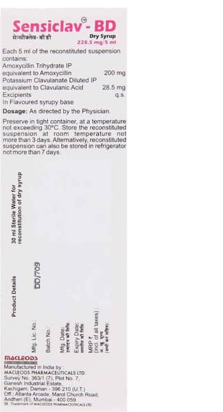 Sensiclav Bd 228.5mg Bottle Of 30ml Dry Syrup