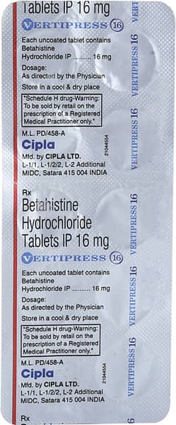 Vertipress 16mg Strip Of 10 Tablets