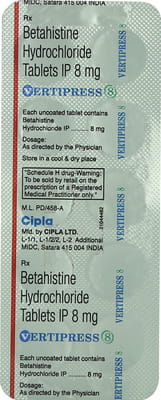 Vertipress 8mg Strip Of 10 Tablets