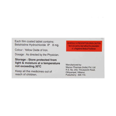 Bvert 8mg Strip Of 10 Tablets