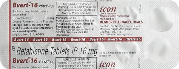 Bvert 16mg Strip Of 10 Tablets