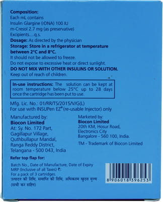 Basalog Refil 100iu Cartridge Of 3ml Solution For Injection