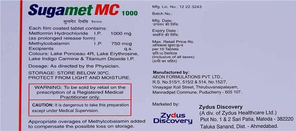 Sugamet Mc 1gm Strip Of 10 Tablets
