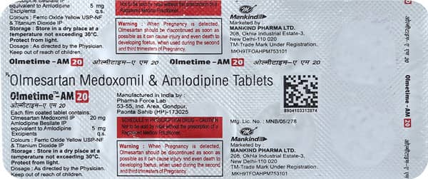 Olmetime Am 20mg Strip Of 10 Tablets