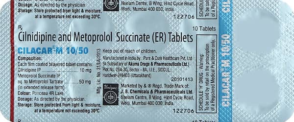 Cilacar M 10/50mg Strip Of 10 Tablets