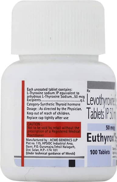 Euthyrox 50mcg Bottle Of 100 Tablets