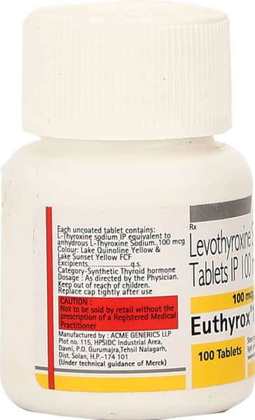 Euthyrox 100mcg Bottle Of 100 Tablets