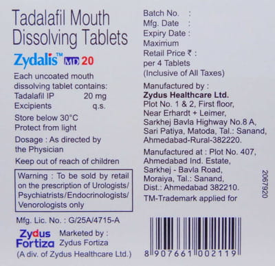 Zydalis Md 20mg Tablets