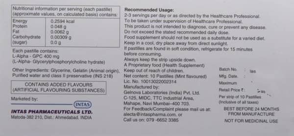 Alfa Gpc 400mg Strip Of 10 Pastilles