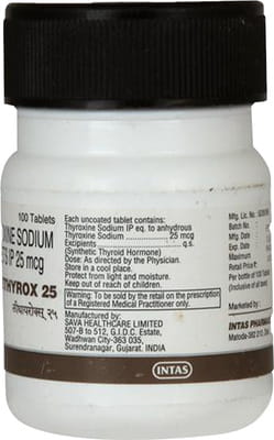 Lethyrox 25mcg Bottle Of 100 Tablets