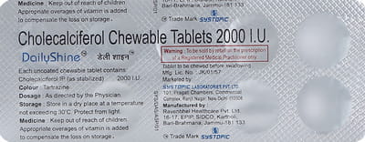 Dailyshine 2000iu Pineapple Flavour Sugar Free Strip Of 10 Chewable Tablets