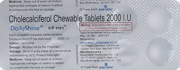 Dailyshine 2000Iu Pineapple Flavour Sugar Free Strip Of 10 Chewable Tablets