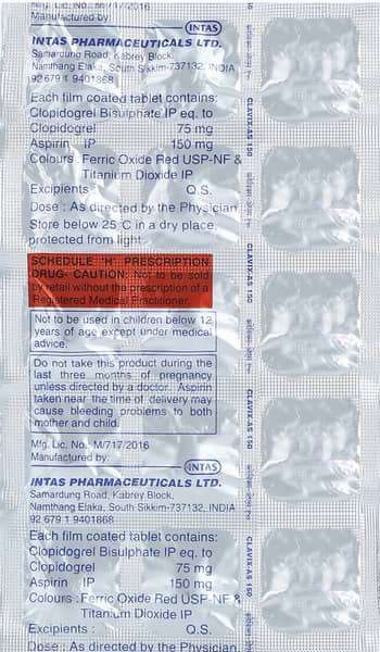 Clavix As 150mg Strip Of 15 Tablets
