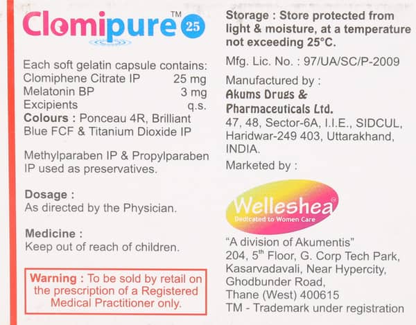 Clomipure 25mg Strip Of 5 Softgel Capsules