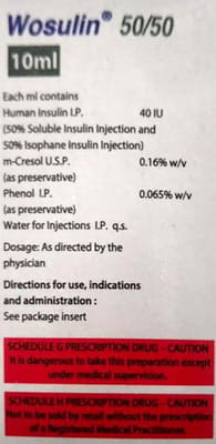 Wosulin 50/50 40iu Injection Vail 10ml