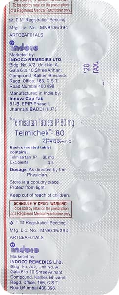 Telmichek 80Mg Strip Of 10 Tablets