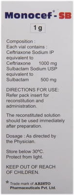 Monocef Sb 1.5gm Dry Vial Of 1 Powder For Injection