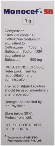Monocef Sb 1.5gm Dry Vial Of 1 Powder For Injection