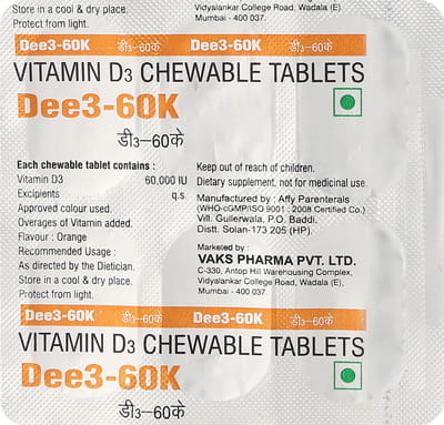 Dee3 60k Orange Flavour Strip Of 6 Chewable Tablets