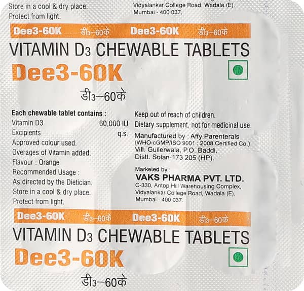 Dee3 60K Orange Flavour Strip Of 6 Chewable Tablets