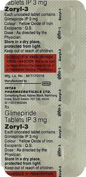 Zoryl 3mg Strip Of 15 Tablets
