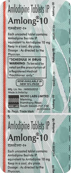 Amlong 10mg Strip Of 15 Tablets